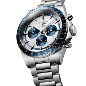 Longines Conquest Chronograph Silver Matt & Blue Dial Men 42mm