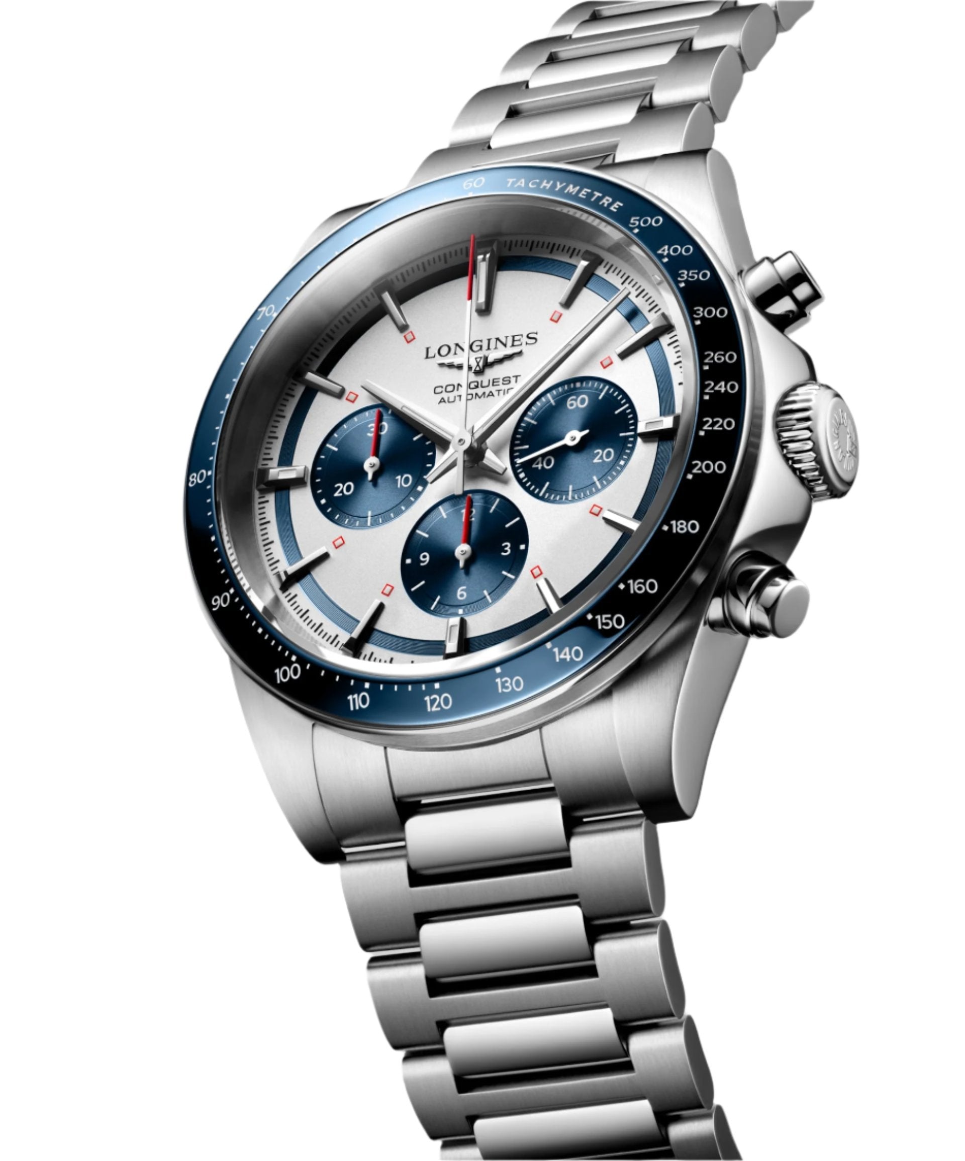 Longines Conquest Chronograph Silver Matt & Blue Dial Men 42mm