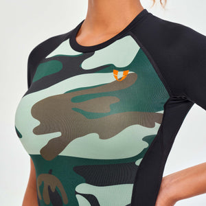 Contrast Color T-shirt - Green Camo and Black