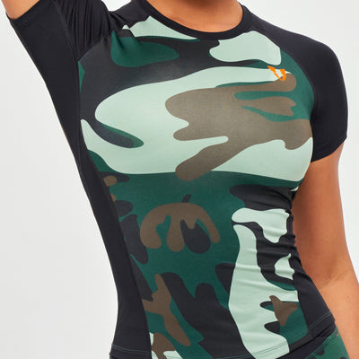 Contrast Color T-shirt - Green Camo and Black