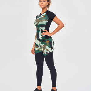 Contrast Color T-shirt - Green Camo and Black
