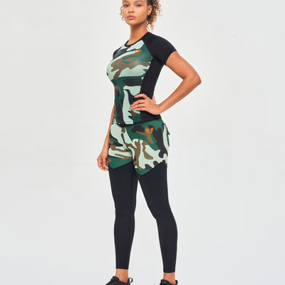 Contrast Color T-shirt - Green Camo and Black