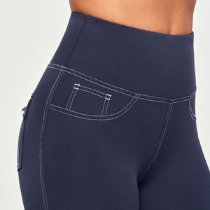 Contrast Stitching Leggings - Navy Blue