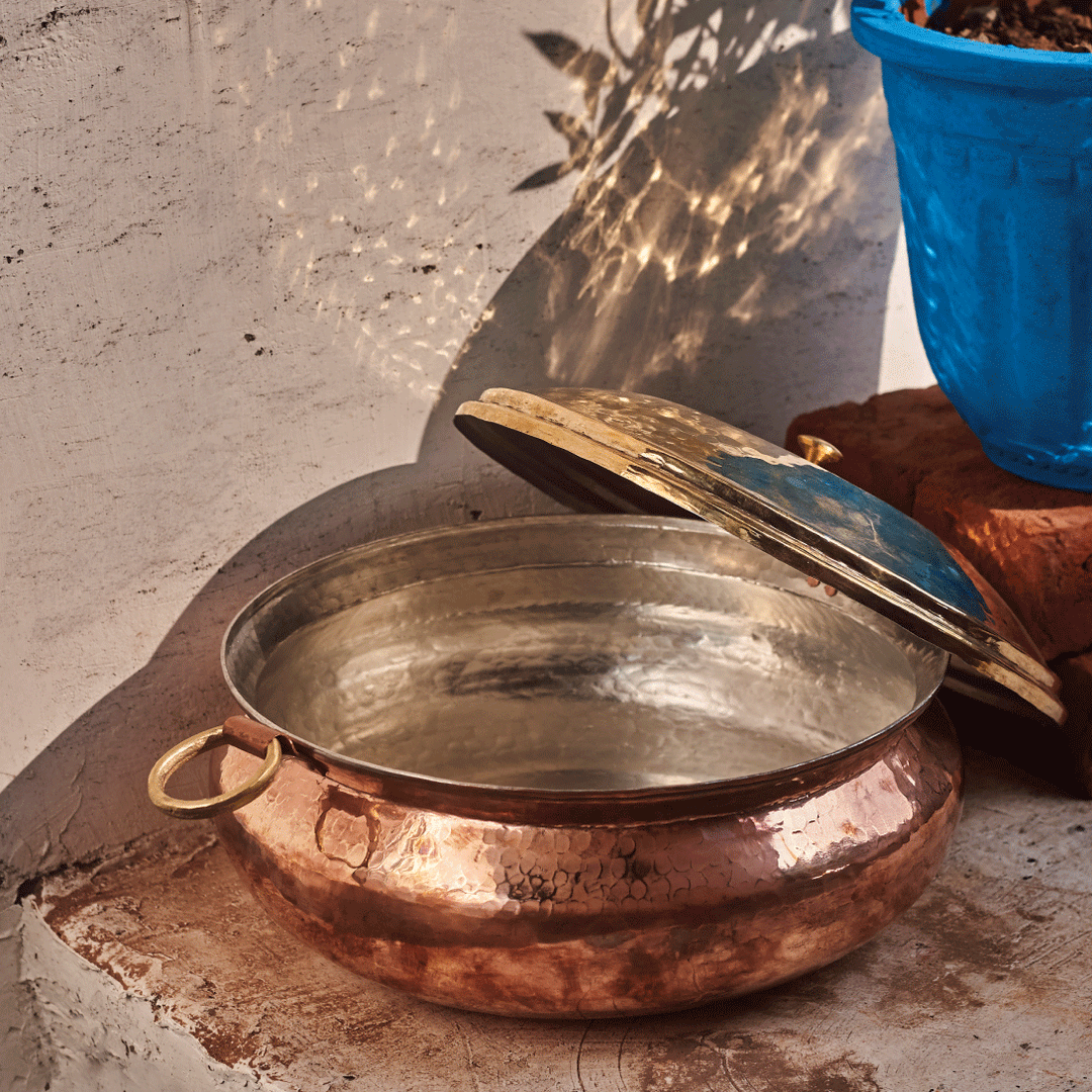 Copper Hammered Lagan - Lagaan for cooking- Naturally non stick , Non Toxic, Teflon Free