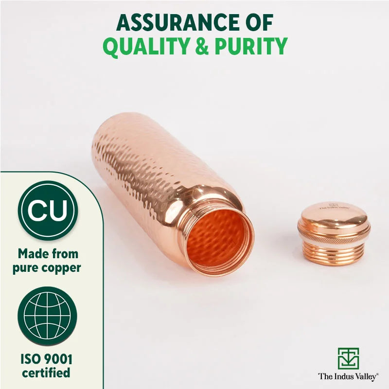 100% Pure Copper Water Bottle, 700ml, Hammered, Healthy, Toxin-free,Builds Immunity, Doctor Approved