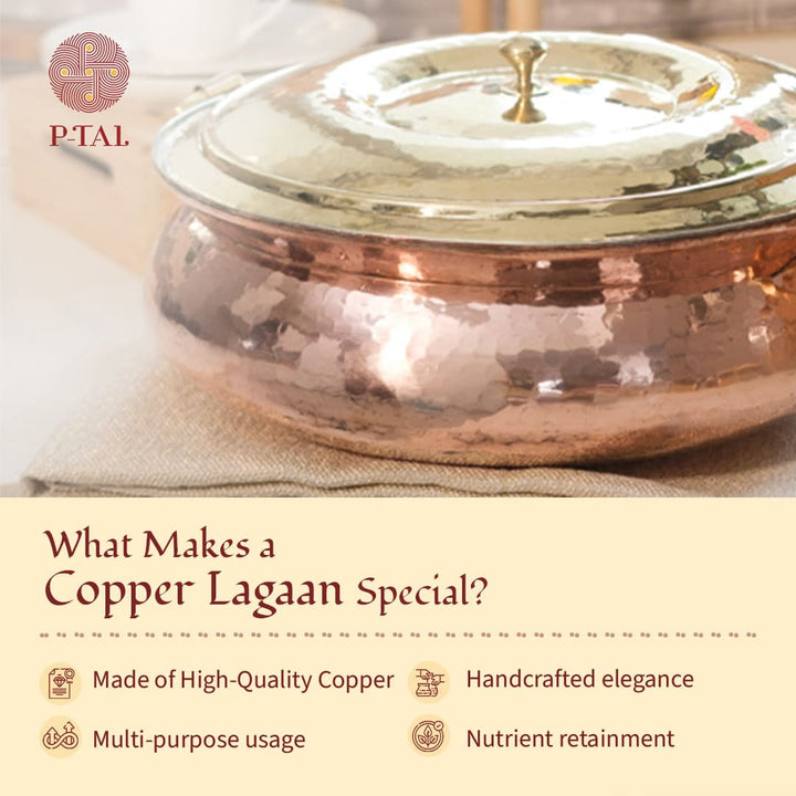 Copper Hammered Lagan - Lagaan for cooking- Naturally non stick , Non Toxic, Teflon Free