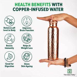 100% Pure Copper Water Bottle, 700ml, Hammered, Healthy, Toxin-free,Builds Immunity, Doctor Approved