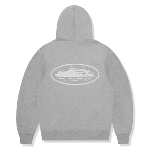 Corteiz Island Puff Print Heather Grey Zip-Up Hoodie
