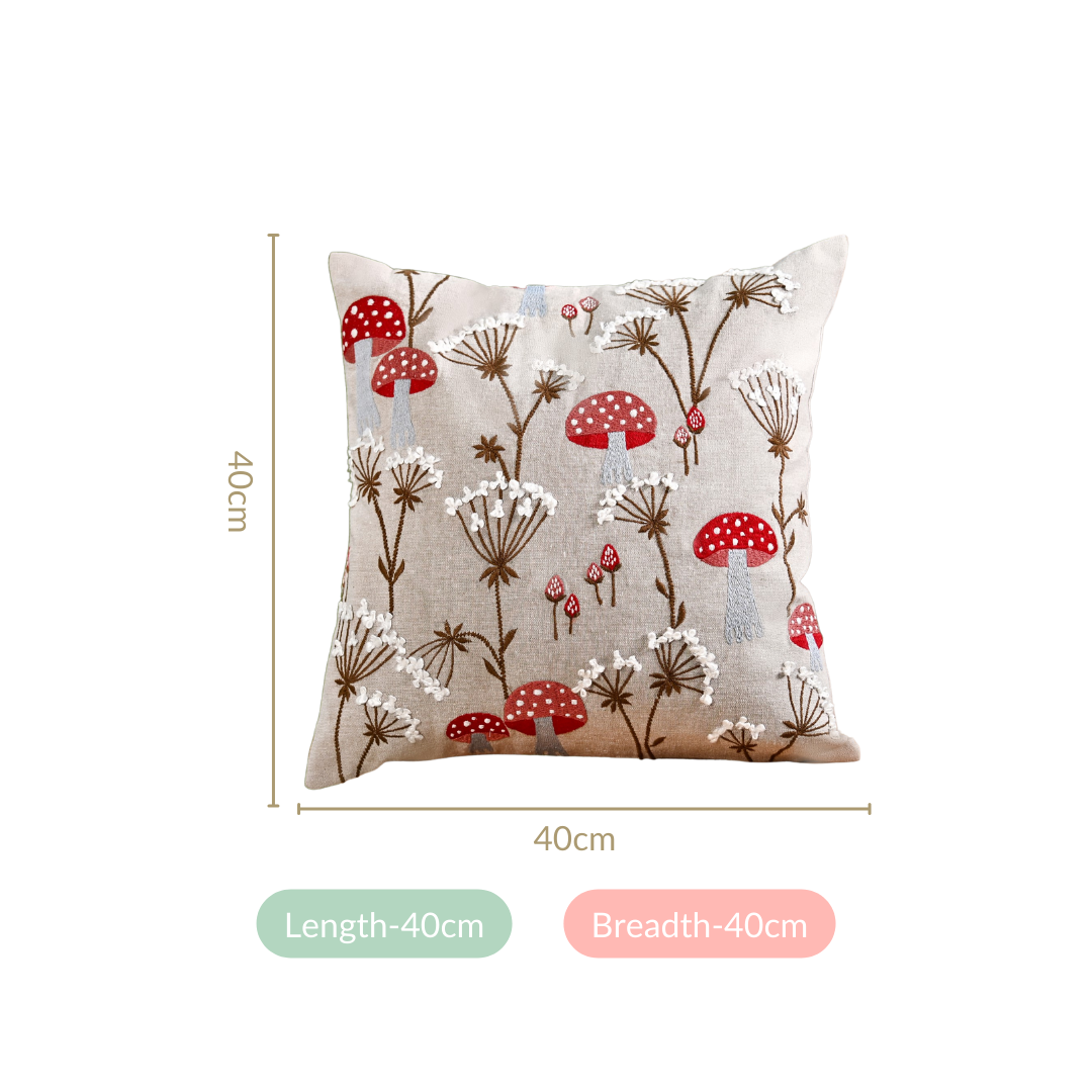 Mushrooms And Dandelions Cotton Cushion Cover 40x40cm