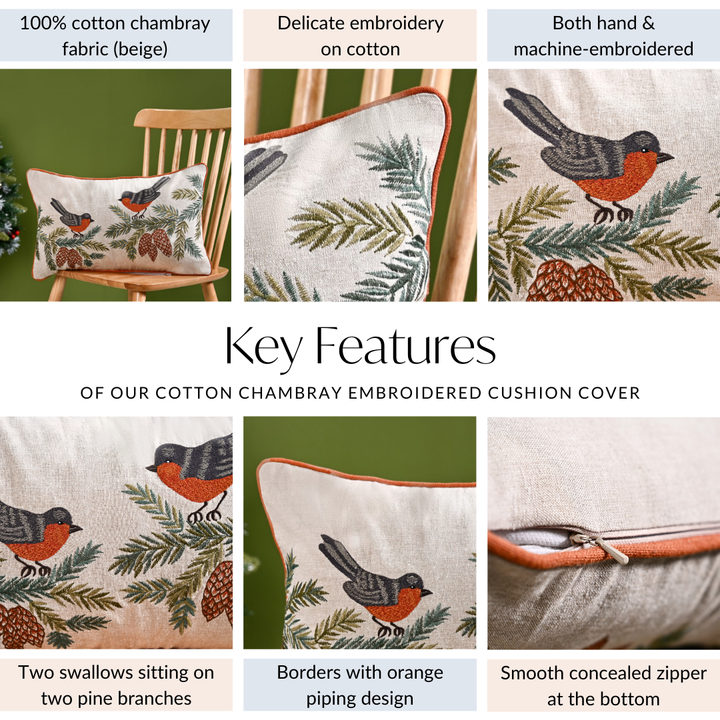 Swallows Perched On Pine Branches Cushion Cover 50x30cm