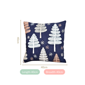 Festive Forest Dark Blue Embroidered Cushion Cover 40x40cm