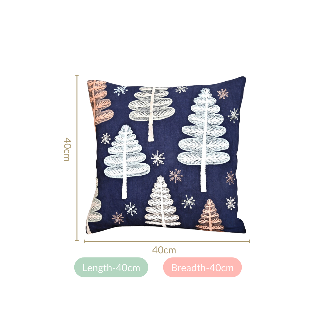 Festive Forest Dark Blue Embroidered Cushion Cover 40x40cm