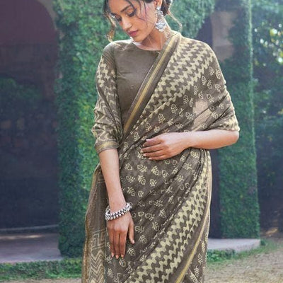 Dove Grey Zari Woven Cotton Linen Saree