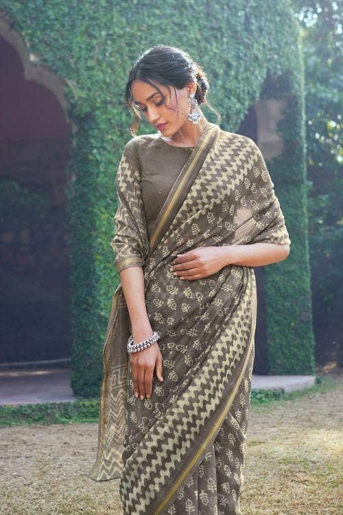Dove Grey Zari Woven Cotton Linen Saree