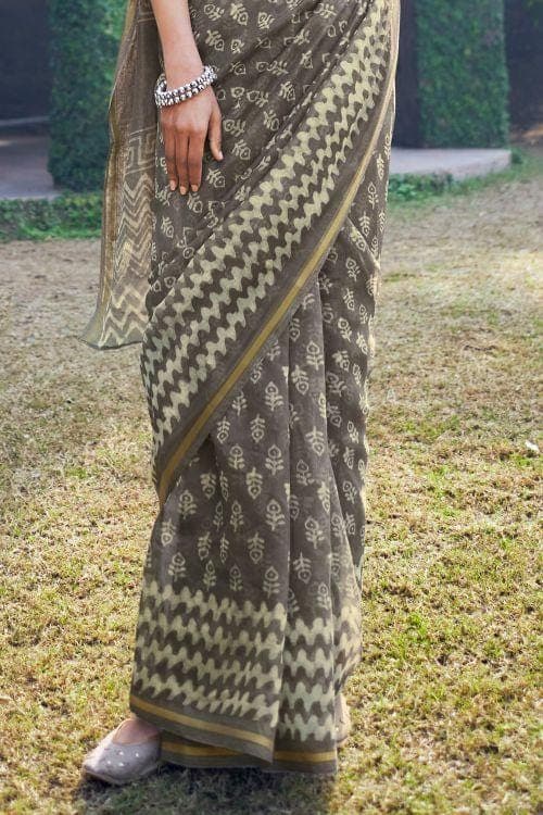 Dove Grey Zari Woven Cotton Linen Saree
