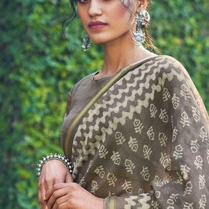 Dove Grey Zari Woven Cotton Linen Saree