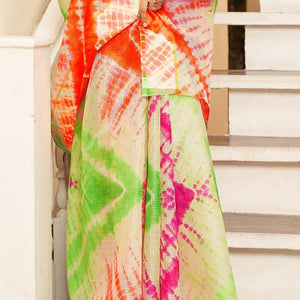 Multicolor Leheriya Printed Saree