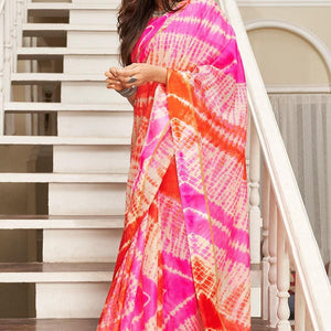 Pink And Orange Leheriya Printed Saree