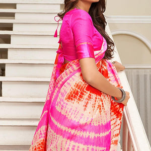 Pink And Orange Leheriya Printed Saree