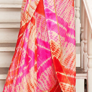 Pink And Orange Leheriya Printed Saree