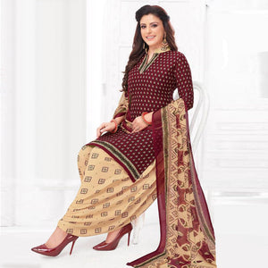 Cream And Wine Patiala Crepe Dress Material Pack Of 2