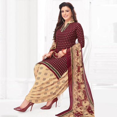 Cream And Wine Patiala Crepe Dress Material Pack Of 2