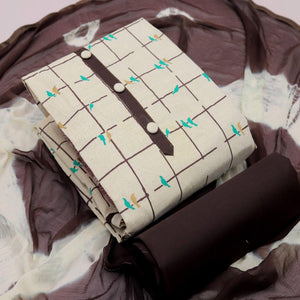 Cream - Brown Casual Wear Foil Printed Cotton Dress Material