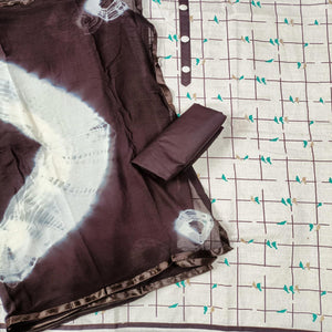 Cream - Brown Casual Wear Foil Printed Cotton Dress Material