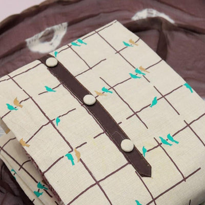 Cream - Brown Casual Wear Foil Printed Cotton Dress Material