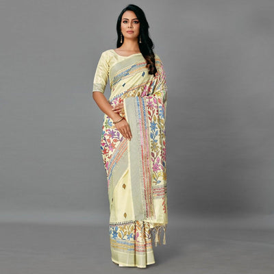 Cream  Casual Art Silk Printed Saree With Unstitched Blouse