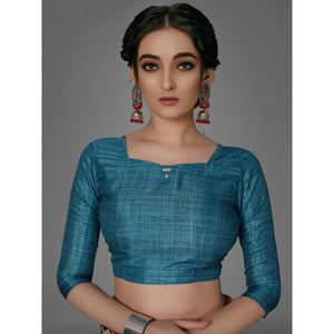 Cream Casual Art Silk Printed Saree With Unstitched Blouse