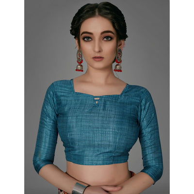 Cream Casual Art Silk Printed Saree With Unstitched Blouse