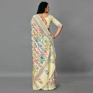 Cream  Casual Art Silk Printed Saree With Unstitched Blouse