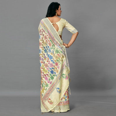 Cream  Casual Art Silk Printed Saree With Unstitched Blouse