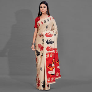 Cream Casual Manipuri Silk Saree With Unstitched Blouse