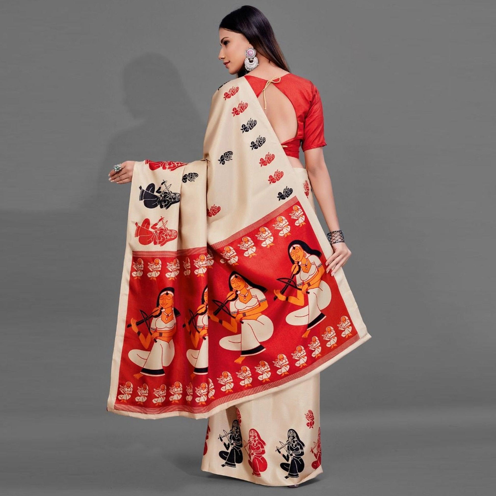 Cream Casual Manipuri Silk Saree With Unstitched Blouse