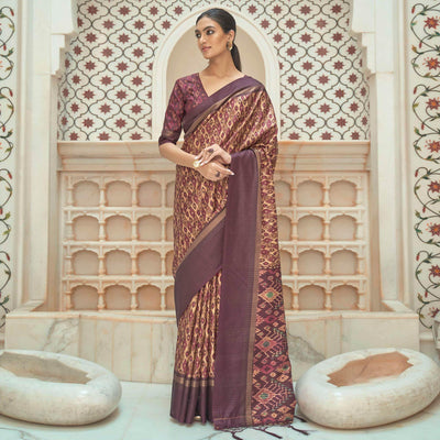 Cream Casual Wear Digital Printed Assam Silk Saree