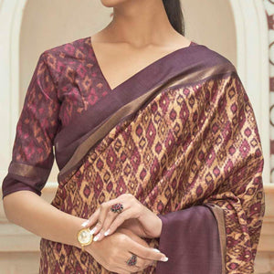 Cream Casual Wear Digital Printed Assam Silk Saree