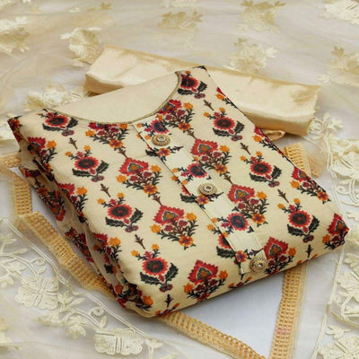 Cream Casual Wear Digital Printed Modal Chanderi  Dress Material