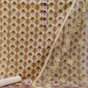 Cream Casual Wear Digital Printed Modal Chanderi  Dress Material