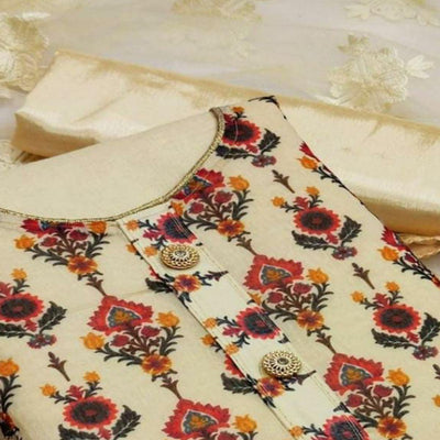 Cream Casual Wear Digital Printed Modal Chanderi  Dress Material