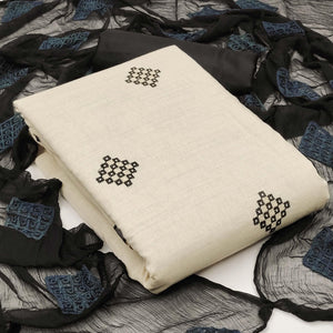 Cream Casual Wear Embroidered Cotton Dress Material