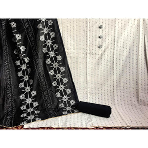 Cream Casual Wear Embroidered Cotton Dress Material