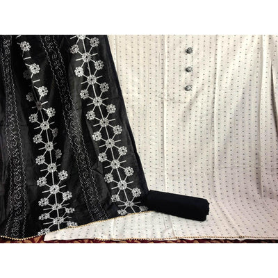 Cream Casual Wear Embroidered Cotton Dress Material