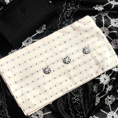 Cream Casual Wear Embroidered Cotton Dress Material