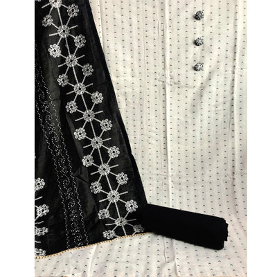 Cream Casual Wear Embroidered Cotton Dress Material