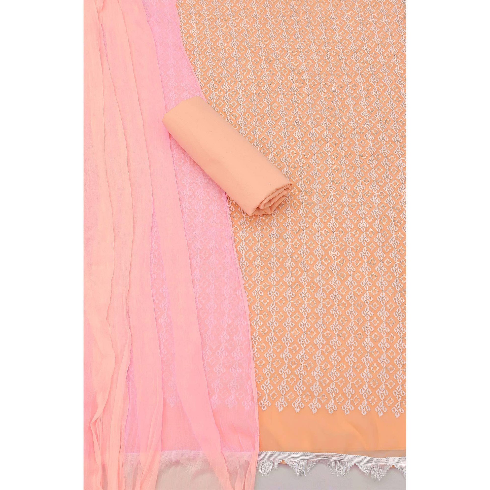 Cream Casual Wear Embroidered Georgette Dress Material