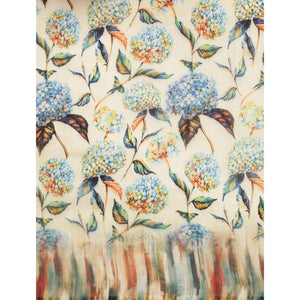 Cream Casual Wear Floral Printed Cotton Blend Saree With Tassels