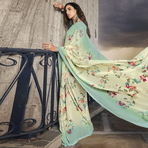 Cream Casual Wear Floral Printed Georgette Saree