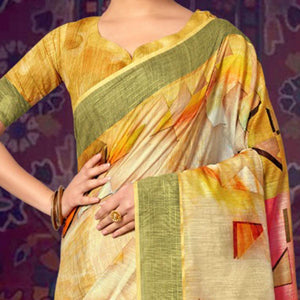 Cream Casual Wear Geometric Soft Cotton Saree